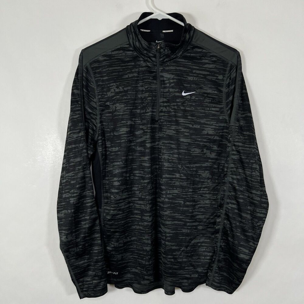 Nike Running Long Sleeve 1/4 Zip Pullover Womens Size Large Gray Black Camo